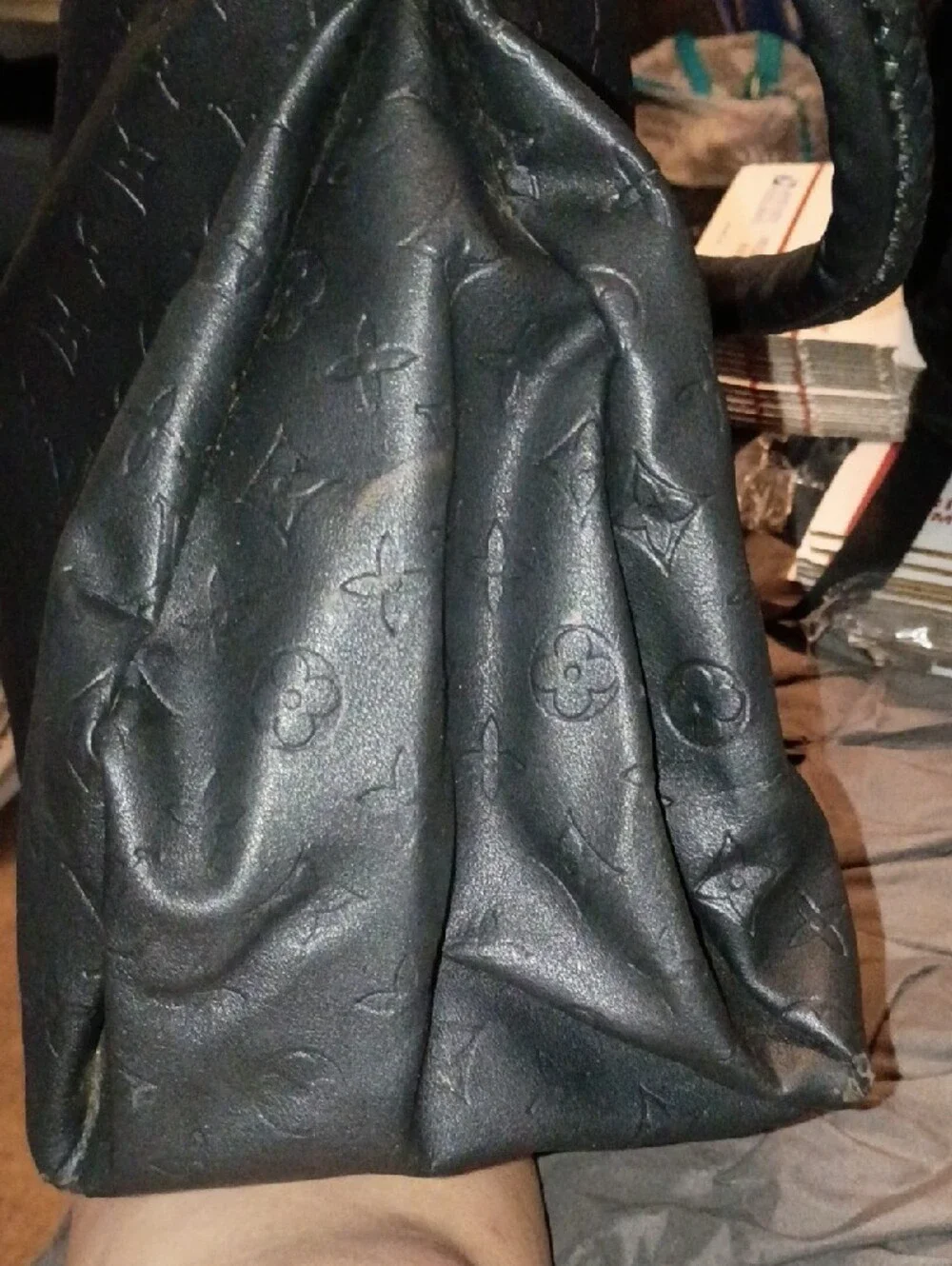 Louis Vuitton Black Embossed Monogram Shoulder Bag with Gold Hardware